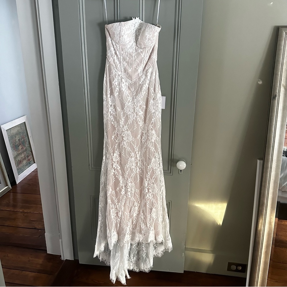 NWT Lulus Valeria White Lace Strapless Bustier Maxi Dress - Picture 6 of 13